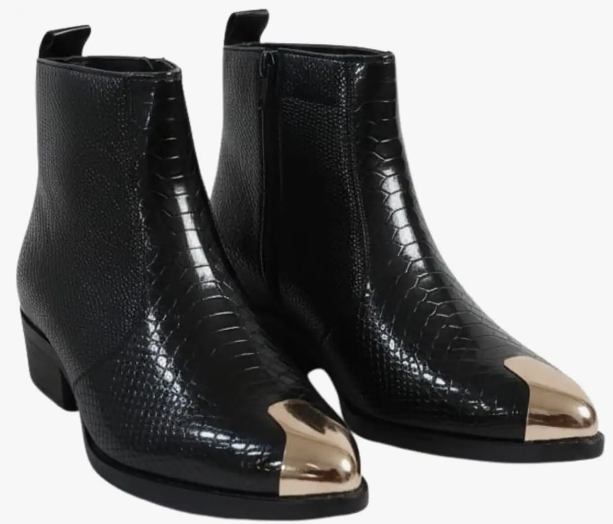 Men’s Luxury Black Ankle Boots – Croc Texture Gold Toe Formal Boots