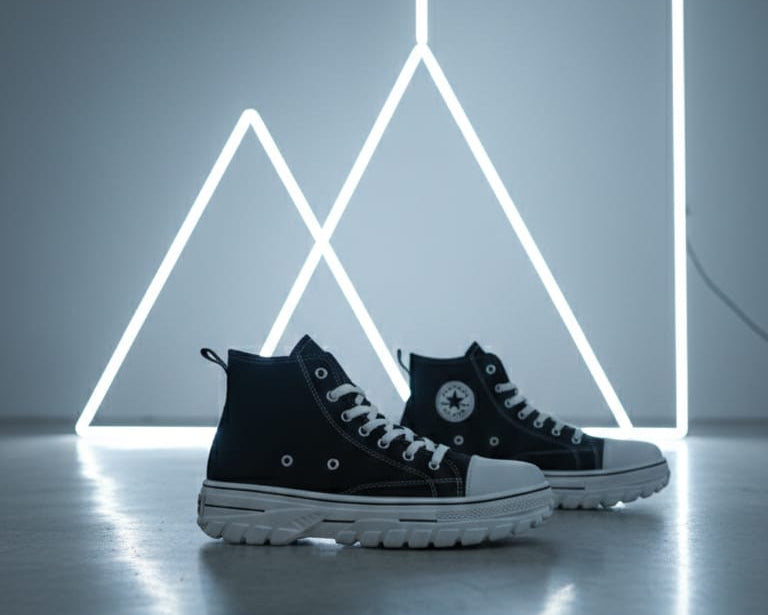 Men’s Black High-Top Canvas Sneakers – Casual Street Style Lace-Up Shoes