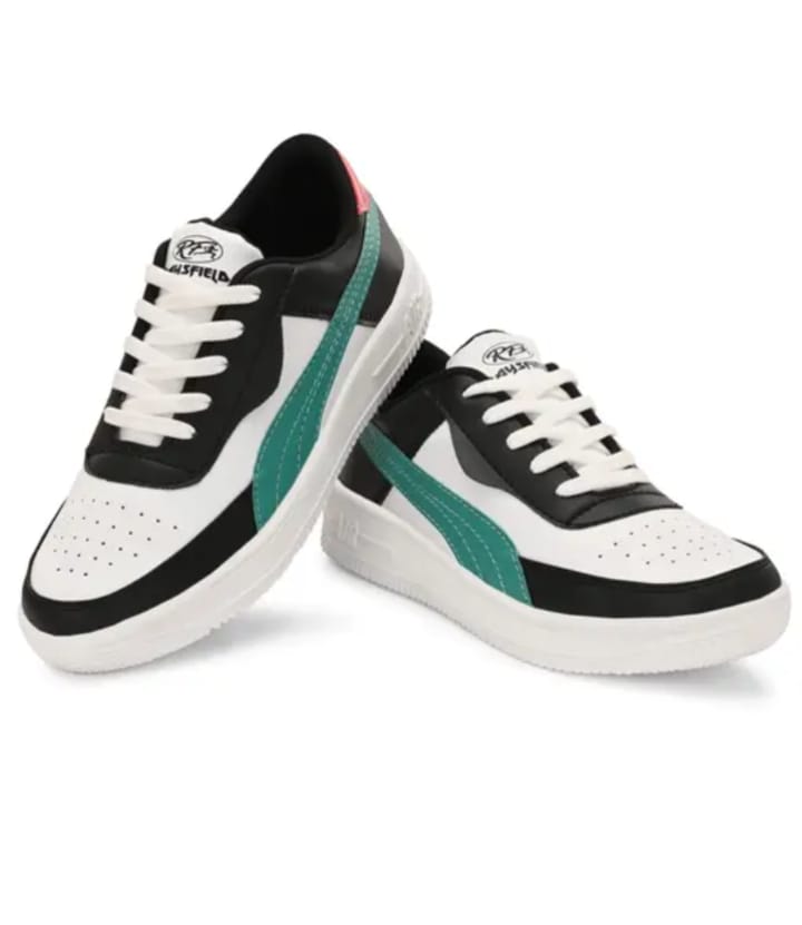 Men’s Black & White Casual Sneakers – Sporty Lace-Up Street Shoes