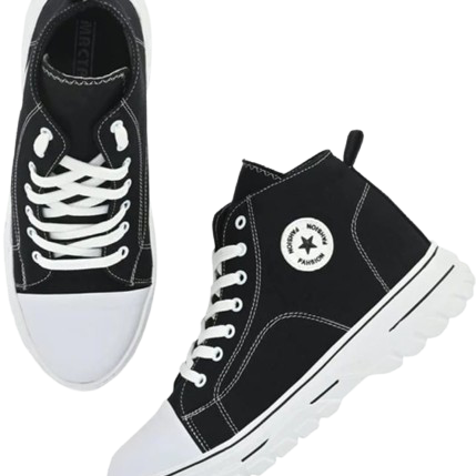 Men’s Black High-Top Canvas Sneakers – Casual Street Style Lace-Up Shoes